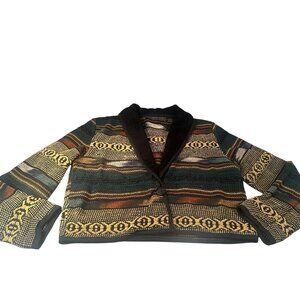 New Identity Southwest Tapestry Blazer Women Cropped Shawl Collar Western Cotton